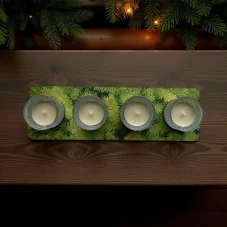 Dřevěný adventní svícen na 4 svíčky – jehličí