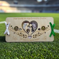 Dřevěná svatební obálka na peníze – fotbal