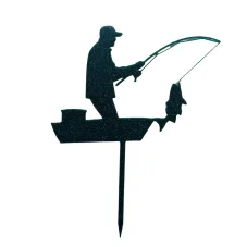 🎣 Zápich Rybář na loďce s rybou – dekorace na dort, do květin a kytic
