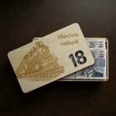 🚂 Dřevěná obálka na peníze – Lokomotiva