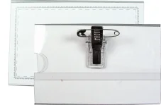 Jmenovka s klipsem a špendlíkem 90 × 57 mm – čirá